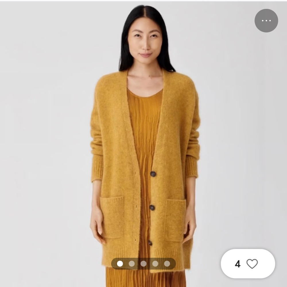 Eileen Fisher wool & mohair knit cardigan in mustard gold size 3X
